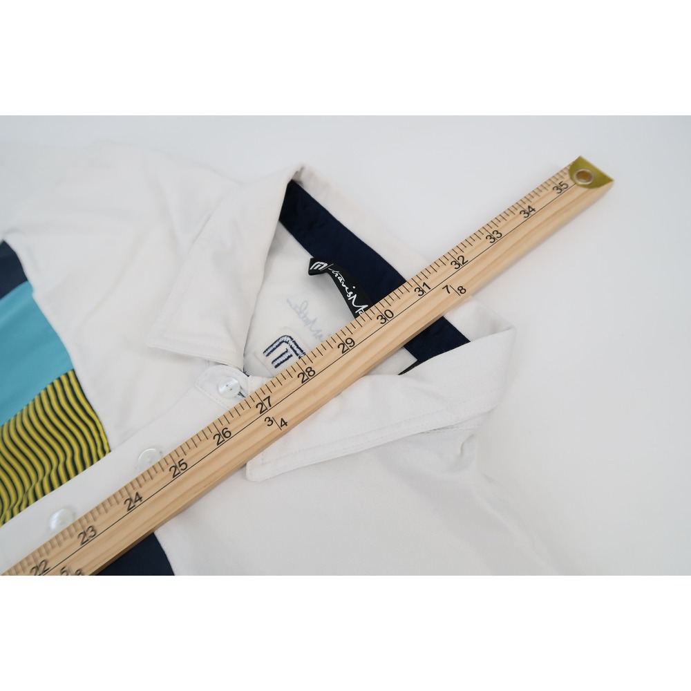 Travis‎ Mathew Men's XL White Navy Striped Performance Golf Polo Short Sleeve - Picture 10 of 10